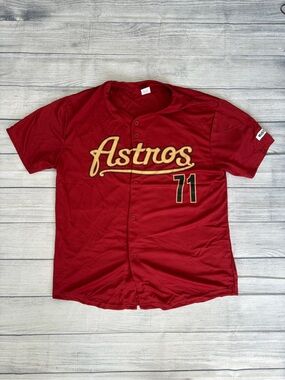 Astros Burgundy Number 11 Hader Button Up Jersey Red MLB Baseball Shirt
